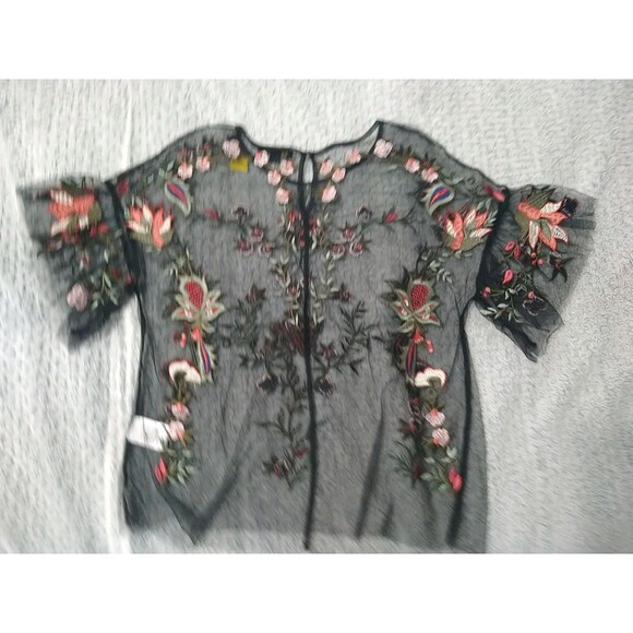 Dalia Sheer Embroidered Floral Flared Sleeve Top Small Multicolor Boho Feminine - Picture 11 of 11